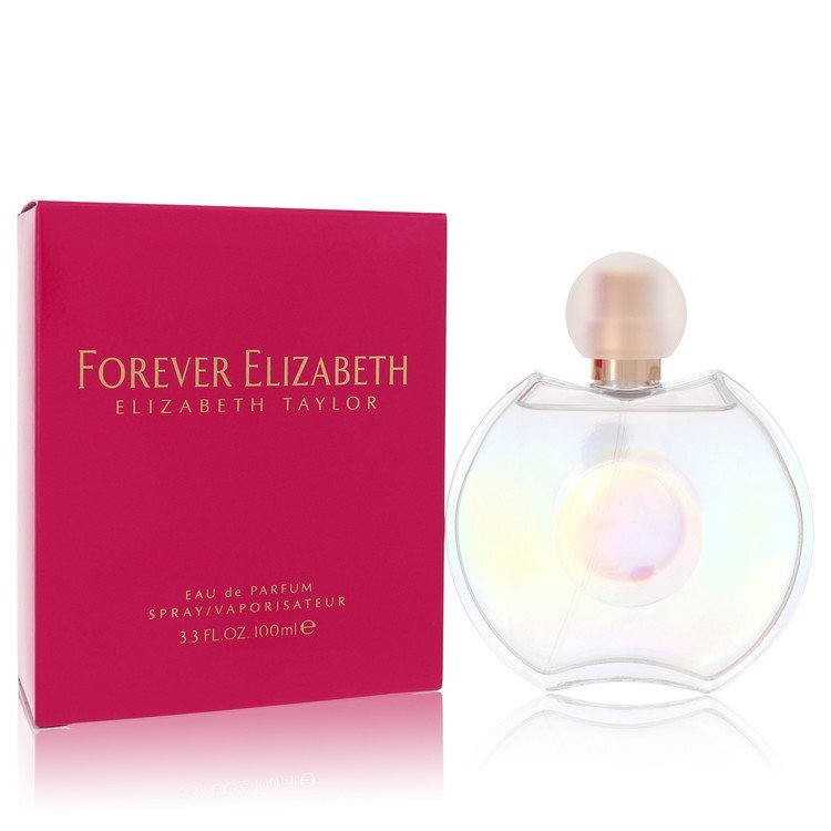 Elizabeth Taylor Forever Elizabeth Eau De Parfum spray 3.3 oz bottle, elegant glass design, with floral and sophisticated fragrance notes.