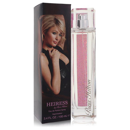 Paris Hilton Heiress Eau De Parfum spray, 3.4 oz bottle, elegant fragrance for women with a sleek glass design.