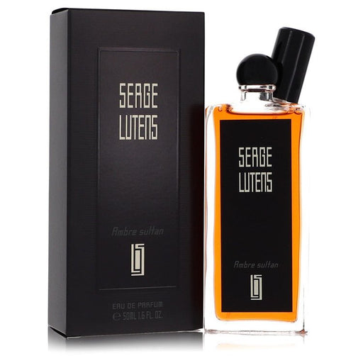 Ambre Sultan by Serge Lutens 1.69 oz Eau De Parfum Spray bottle with amber-colored liquid and elegant design.