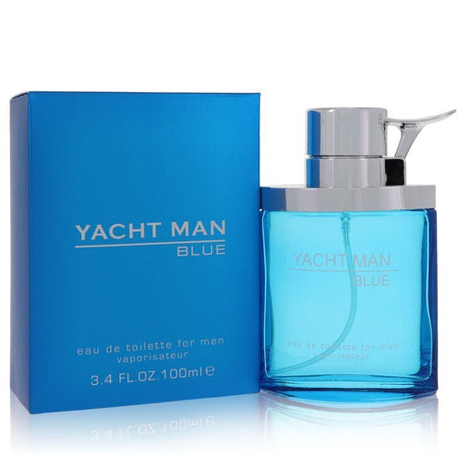 Myrurgia Yacht Man Blue Eau De Toilette Spray 3.4 oz bottle with a blue design, perfect for men's fragrance collection.