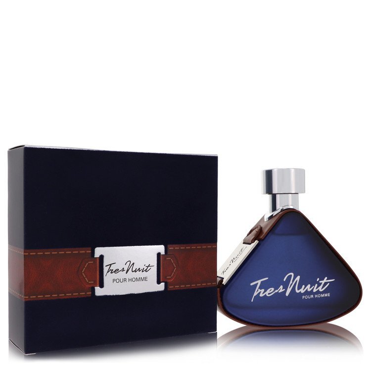 Tres Nuit by Armaf men's Eau De Parfum spray 3.4 oz bottle, sleek design with elegant branding.