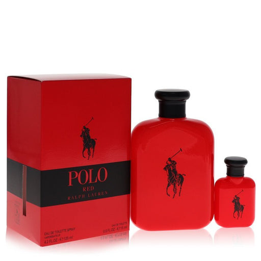 Polo Red by Ralph Lauren gift set for men, featuring a stylish box with fragrance and grooming products.