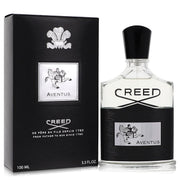 Aventus by Creed Eau De Parfum spray bottle for men, featuring a sleek glass design with black cap and elegant label.
