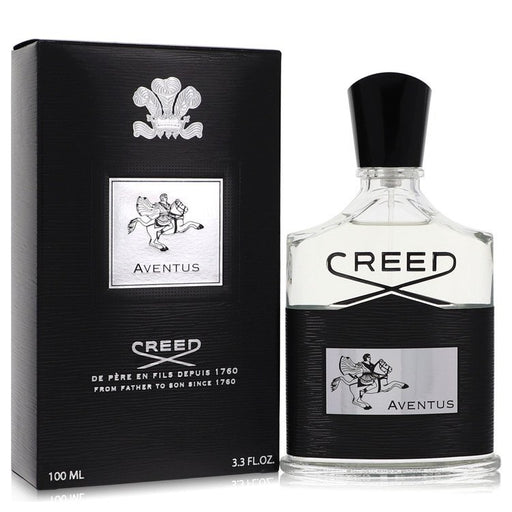 Aventus by Creed Eau De Parfum spray for men, 3.3 oz bottle with sleek packaging and Creed branding.
