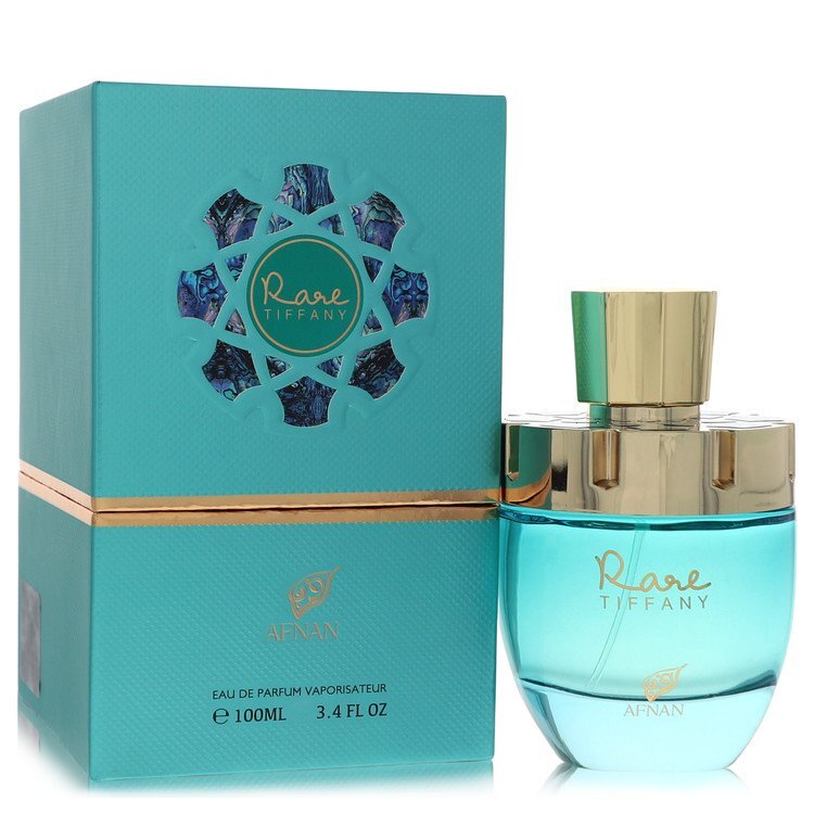 Afnan Tiffany by Afnan Eau De Parfum spray bottle, 3.4 oz, featuring a sleek design for women.