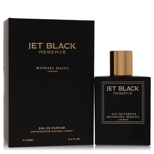 Jet Black Reserve by Michael Malul men's eau de parfum spray, 3.4 oz, featuring a sleek black bottle and sophisticated fragrance.