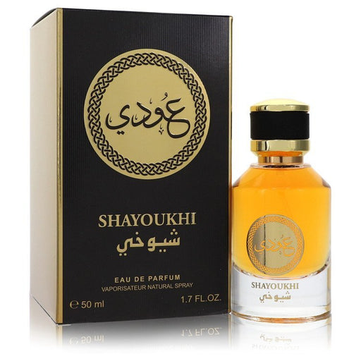 Rihanah Shayoukh unisex Eau De Parfum spray in a 1.7 oz bottle with an elegant design, suitable for men and women.