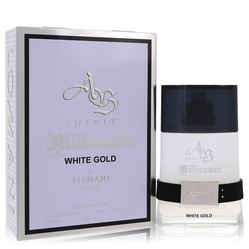 Lomani AB Spirit Millionaire White Gold Eau De Parfum Spray 3.3 oz for men, featuring an elegant bottle design.
