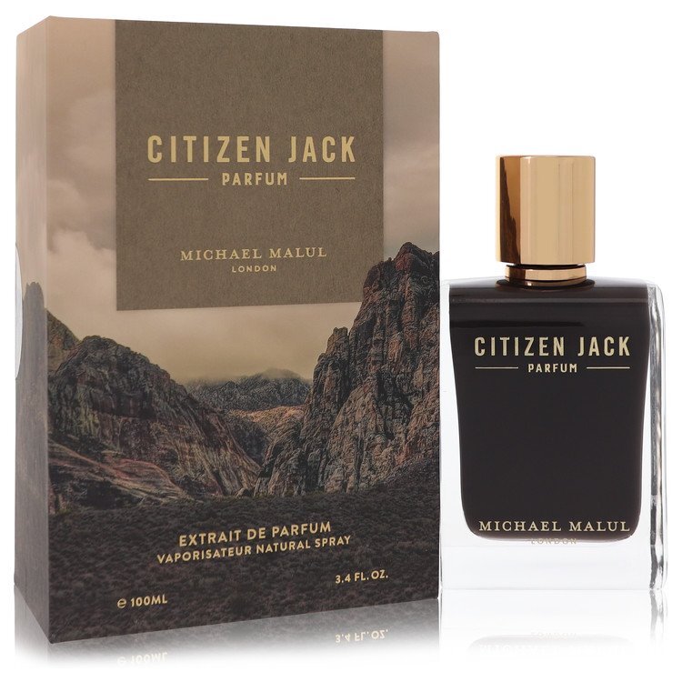 Citizen Jack Michael Malul Extrait De Parfum Spray 3.4 oz bottle for men, showcasing sleek design and elegant branding.