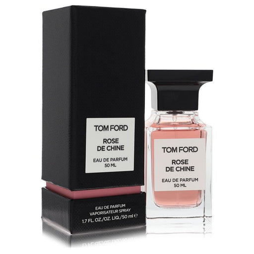 Tom Ford Rose De Chine Eau De Parfum spray for women, 1.7 oz, featuring elegant floral bottle design.