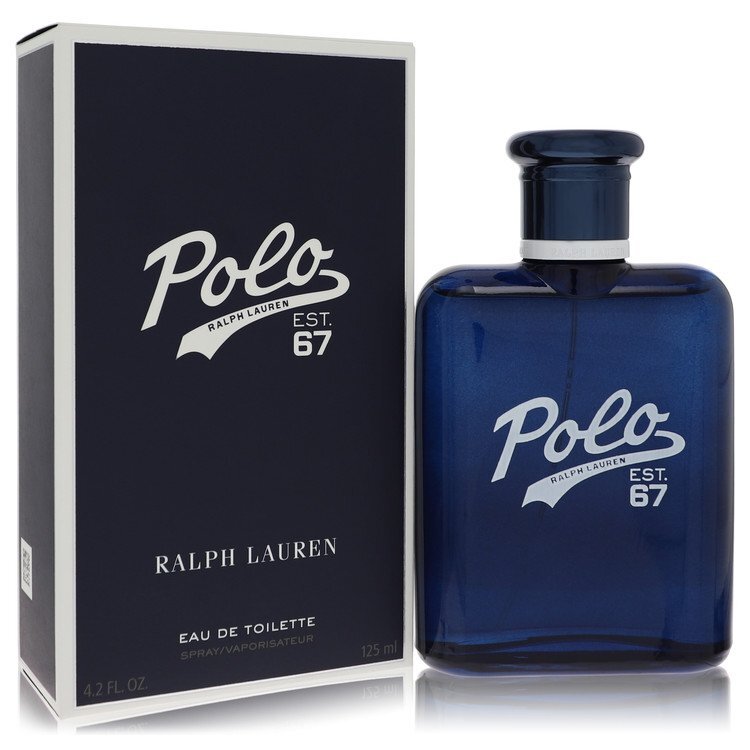 Ralph Lauren Polo 67 men's Eau De Toilette Spray 4.2 oz bottle with classic green and blue design on a white background.