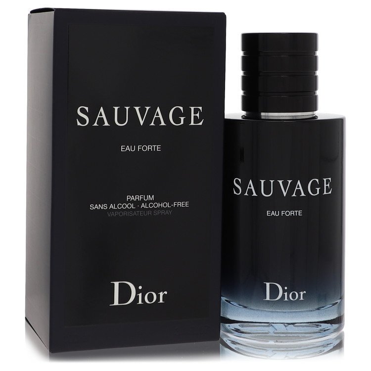 Christian Dior Sauvage Eau Forte perfume spray for men, 3.4 oz bottle with sleek design and fragrance details visible.