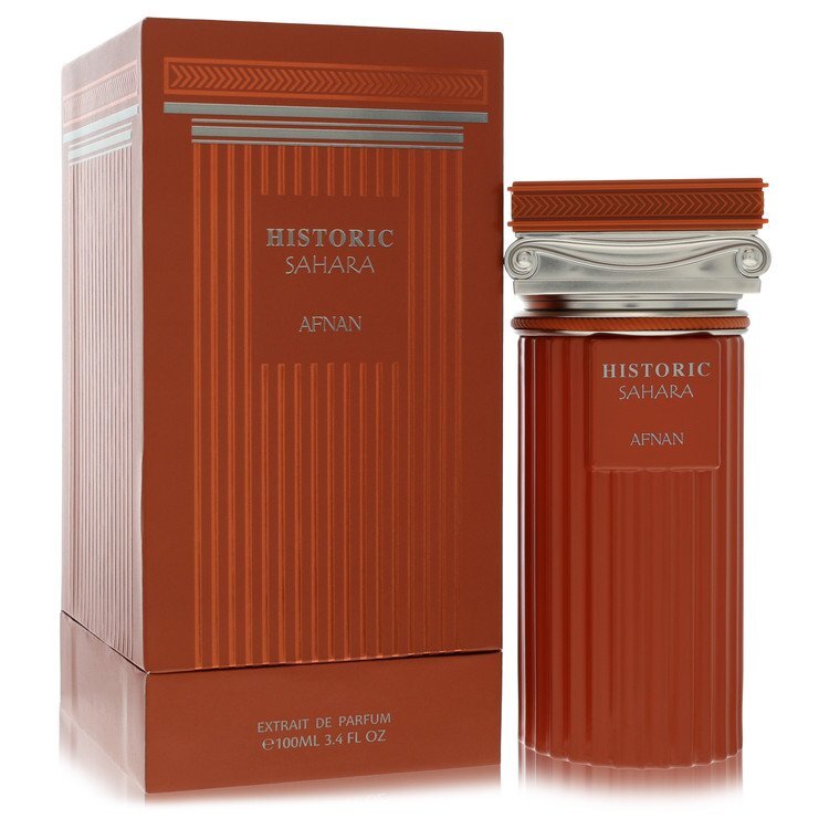 Afnan Historic Sahara Extrait De Parfum spray bottle, 3.4 oz, featuring elegant packaging for women and men.