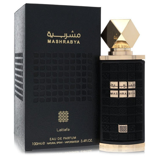 Lattafa Mashrabya Eau De Parfum spray 3.4 oz for women and men, featuring a decorative bottle design and elegant fragrance.