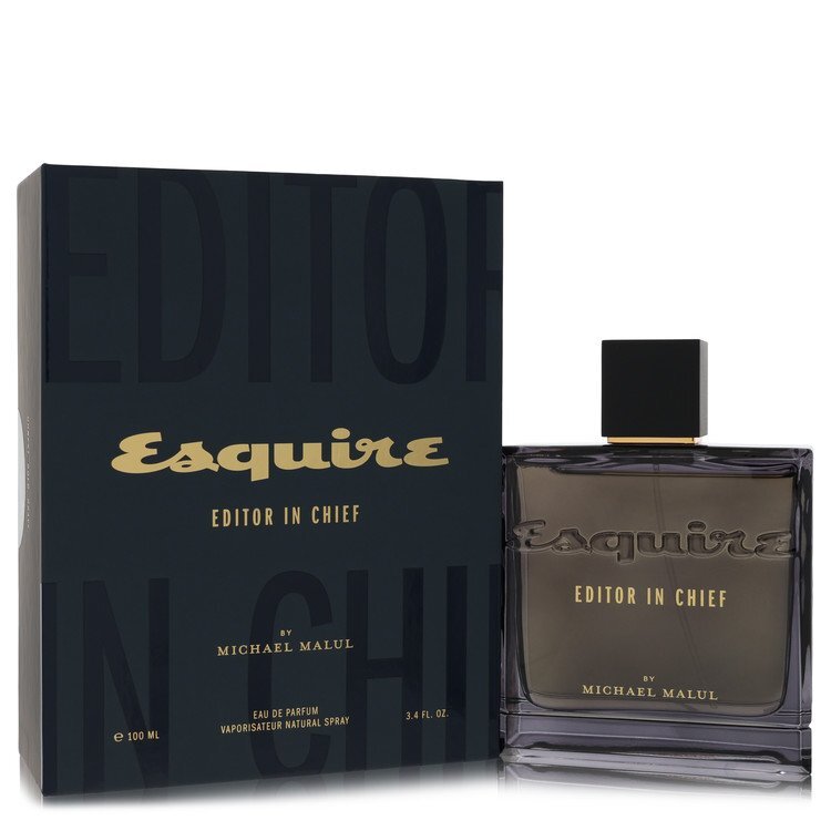 Esquire Editor in Chief by Michael Malul 3.4 oz Eau De Parfum Spray for men in a stylish bottle on a neutral background.