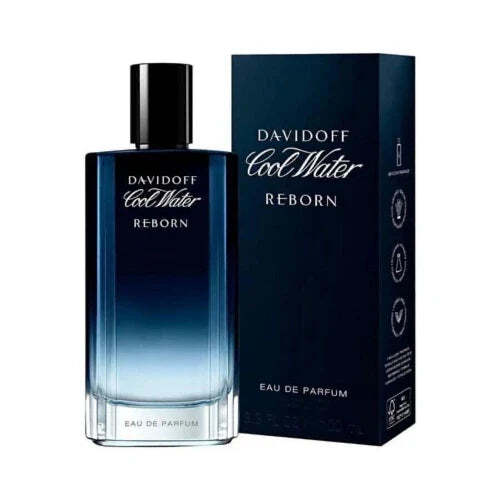 Davidoff Cool Water Reborn men's cologne bottle, 4.2 oz, featuring a sleek glass design with a blue cap.