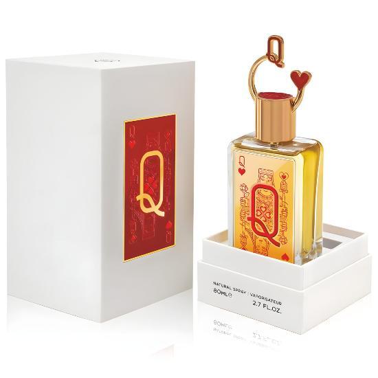 Queen of Hearts women's perfume by Fragrance World in 2.7 oz Eau De Parfum bottle, elegant and floral scent.