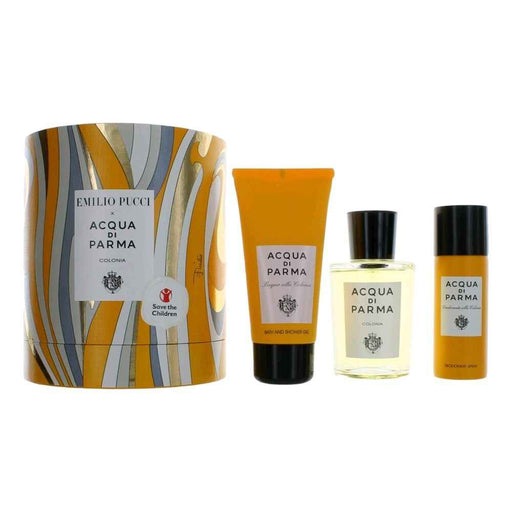 Acqua Di Parma Emilio Pucci Colonia unisex 3-piece gift set with perfume bottles and packaging display