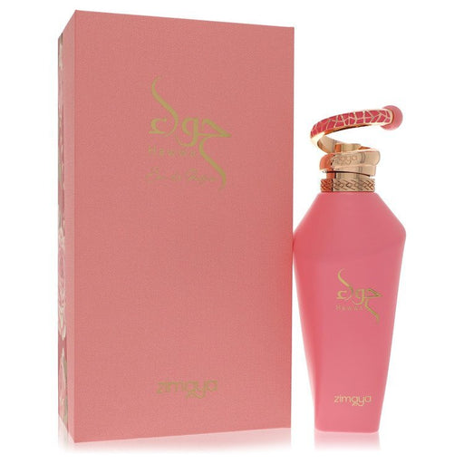 Afnan Hawwa Pink by Zimaya Eau De Parfum spray for women, 3.4 oz, featuring a pink bottle and elegant floral design.
