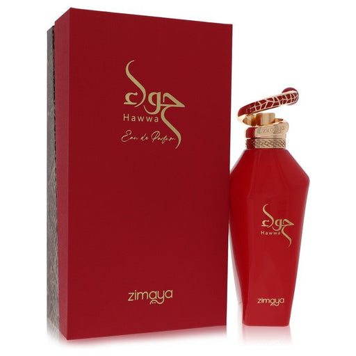 Afnan Hawwa Red Eau de Parfum spray bottle for women and unisex, featuring a sleek design in red packaging.