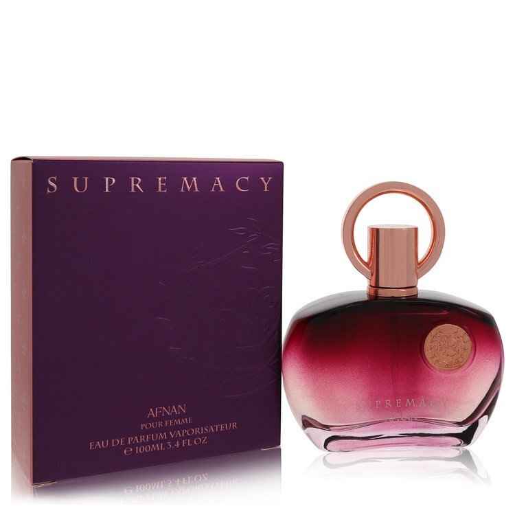 Afnan Supremacy Pour Femme Eau De Parfum spray bottle with floral and fruity fragrance for women, 3.4 oz.