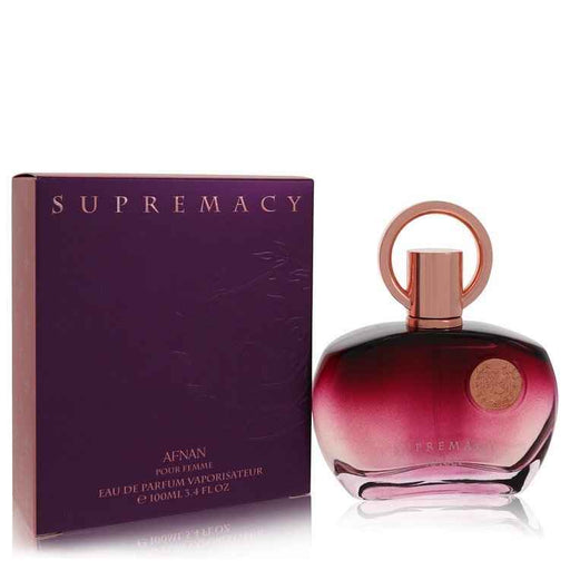 Afnan Supremacy Pour Femme Eau De Parfum spray bottle with floral and fruity fragrance for women, 3.4 oz.