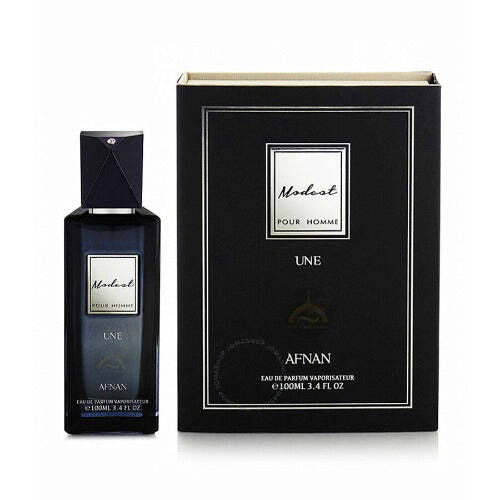 Afnan Modest Une Men’s Eau De Parfum 3.4 oz bottle, featuring a sleek design and label, for men’s cologne fragrance.