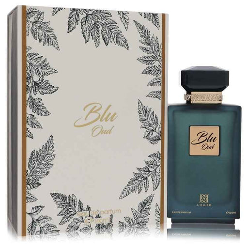 Blu Oud by Ahmed Al Maghribi Eau De Parfum spray, 3.38 oz, for women and unisex, featuring a luxurious oud scent.