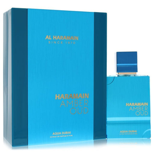 Al Haramain Amber Oud Aqua Dubai perfume spray for men, 2.53 oz, featuring a luxurious amber and oud fragrance.