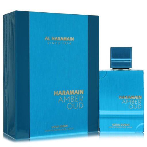 Al Haramain Amber Oud Aqua Dubai men's parfum spray in 3.33 oz bottle, featuring amber and oud fragrance notes.
