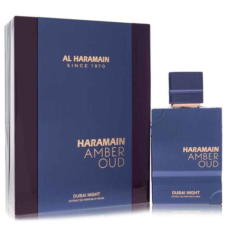 Al Haramain Amber Oud Dubai Night perfume spray for men, 3.33 oz bottle, elegant packaging.