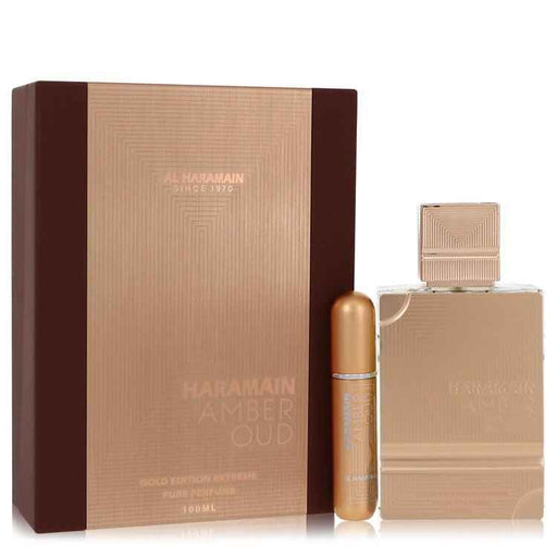 Al Haramain Amber Oud Gold Edition Extreme gift set for women, featuring perfume bottles and elegant packaging.