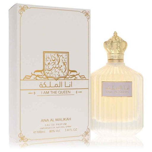 Al Zaafaran I Am The Queen Eau De Parfum spray bottle for women, 3.4 oz, featuring elegant packaging and product label.