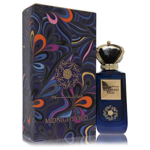 Al Zaafaran Midnight Oud Eau De Parfum spray 3.4 oz for men and unisex, featuring a dark, elegant bottle design.