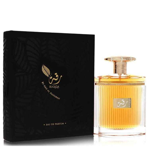 Riqqa by Al Zaafaran Eau De Parfum spray 3.4 oz for men and unisex, featuring a sleek bottle with elegant design.