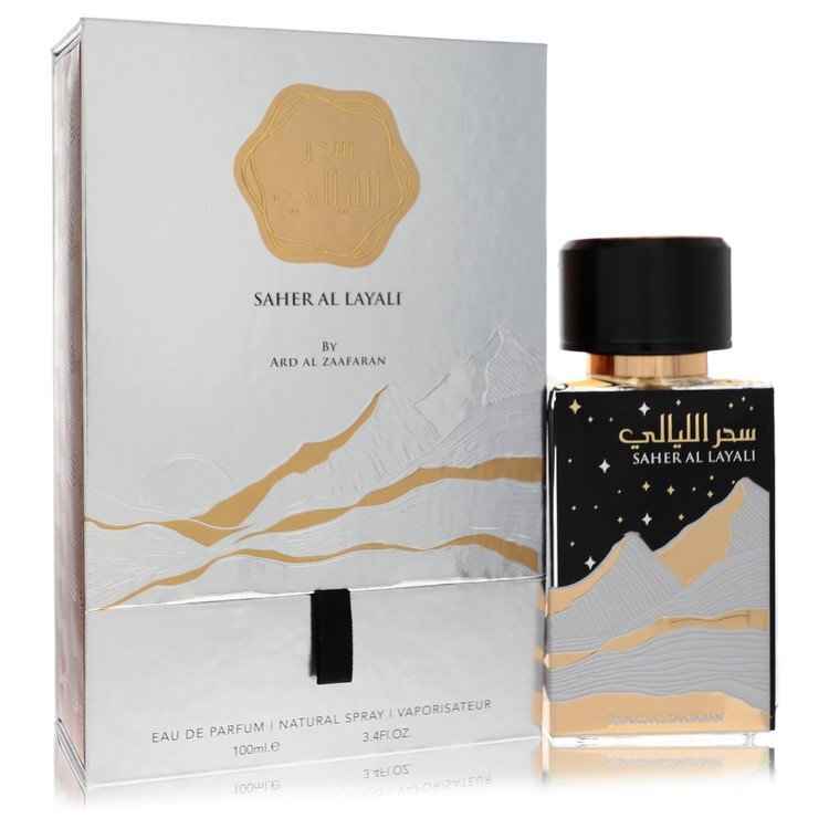 Saher Al Layali by Al Zaafaran Eau De Parfum spray for men and unisex, 3.4 oz bottle with elegant packaging.