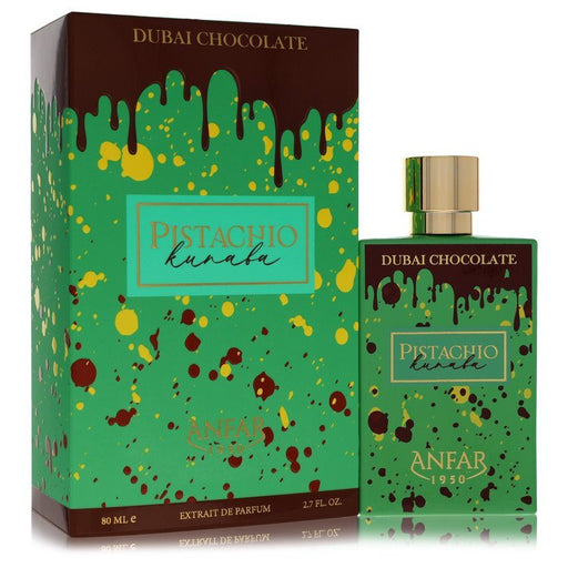 Anfar Pistachio Kunafa men's perfume spray bottle, 2.7 oz, featuring an elegant design and herbal fragrance notes.