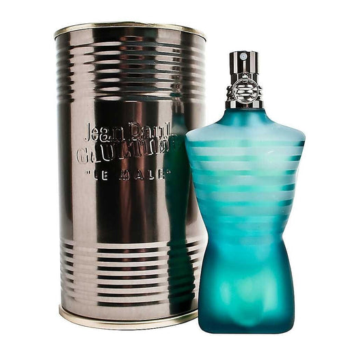 Le Male Jean Paul Gaultier Eau De Toilette spray for men, 2.5 oz bottle, with distinctive packaging and branding visible.