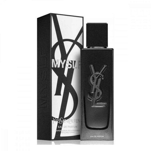 Yves Saint Laurent Myslf Eau De Parfum spray for men, 2 oz bottle, elegant design, fragrance bottle with branding details