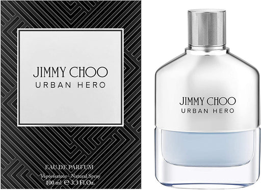 Urban Hero by Jimmy Choo Eau de Parfum for Men in 3.3 oz bottle, sleek packaging and stylish design.