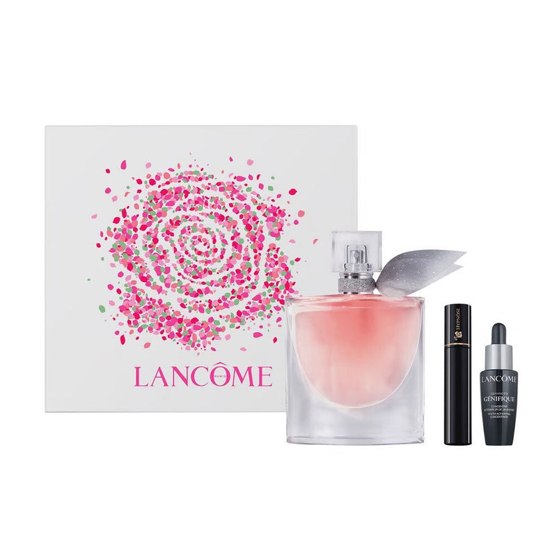 La Vie Est Belle by Lancome 3-piece women's fragrance set with elegant packaging and bottles displayed.