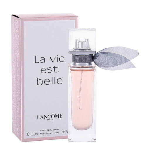 La Vie Est Belle by Lancome 0.5 oz Eau De Parfum Spray for women in elegant bottle with floral design.