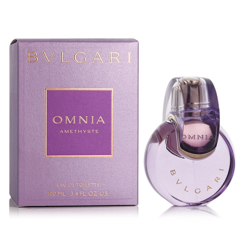 Bvlgari Omnia Amethyste women’s Eau De Toilette spray 3.4 oz with elegant purple bottle and floral design.