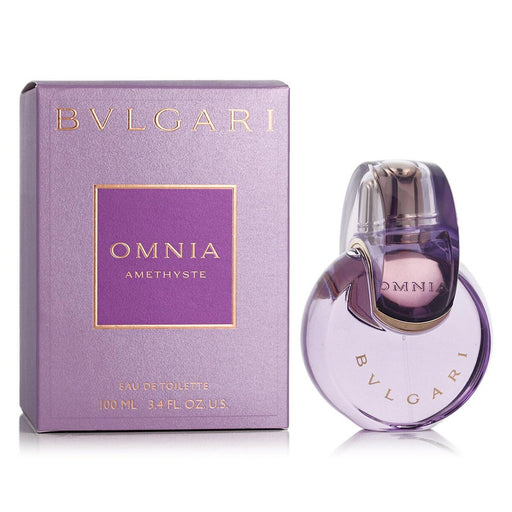 Bvlgari Omnia Amethyste women’s Eau De Toilette spray 3.4 oz with elegant purple bottle and floral design.