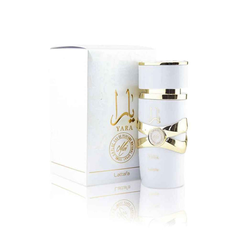 Yara Moi by Lattafa Eau de Parfum spray for women, 3.4 oz, featuring elegant floral and fruity fragrance notes.