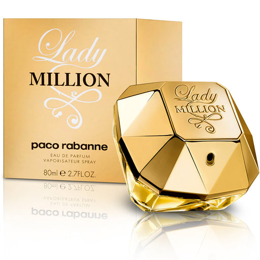 Lady Million Paco Rabanne Eau De Parfum spray for women, 2.7 oz bottle, elegant perfume with a sophisticated design