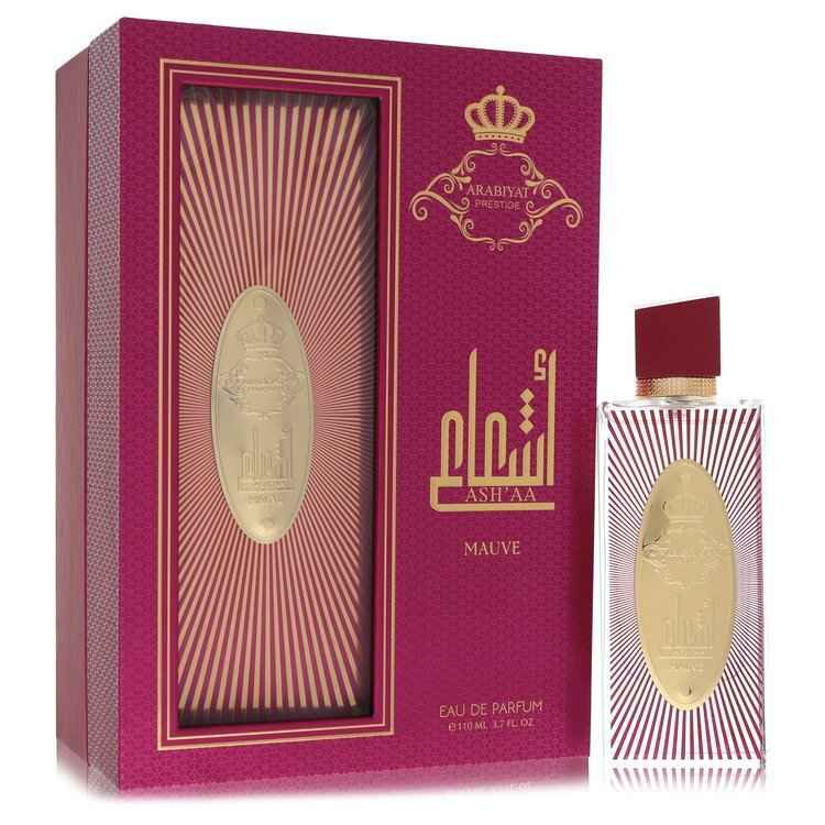 Arabiyat Prestige Ash'aa Mauve Eau De Parfum Spray 3.7 oz for men and unisex, featuring a sleek bottle design and elegant fragrance.