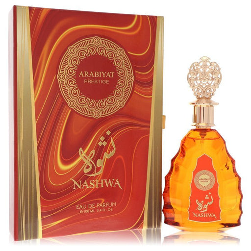 Arabiyat Prestige Nashwa Eau de Parfum spray for men, 3.4 oz bottle, featuring a sophisticated fragrance design.
