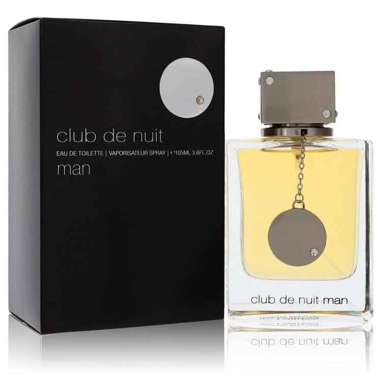 Armaf Club De Nuit Eau De Toilette spray for men, 3.6 oz bottle with sleek design and dark-colored fragrance cap.