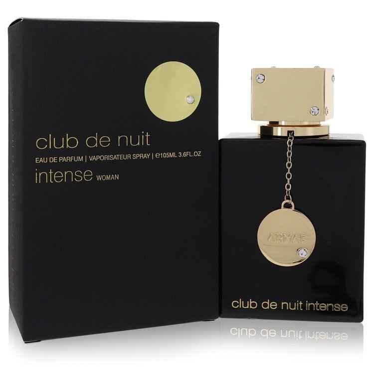Armaf Club De Nuit Intense Eau De Parfum spray for women, 3.6 oz bottle, elegant fragrance bottle with gold accents.